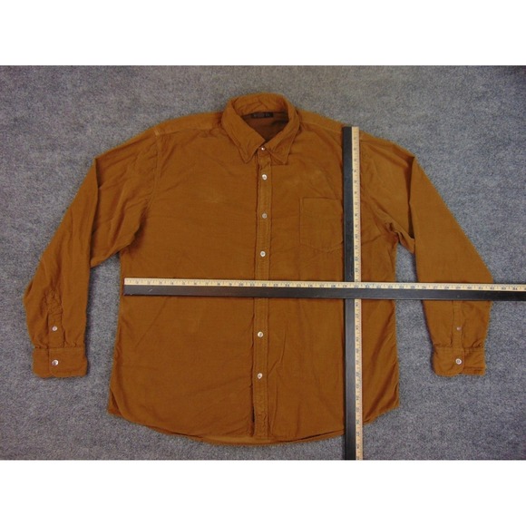 Saltaire Shirt Mens Large Brown Corduroy Button Front Casual Long Sleeve Pocket - Picture 5 of 8